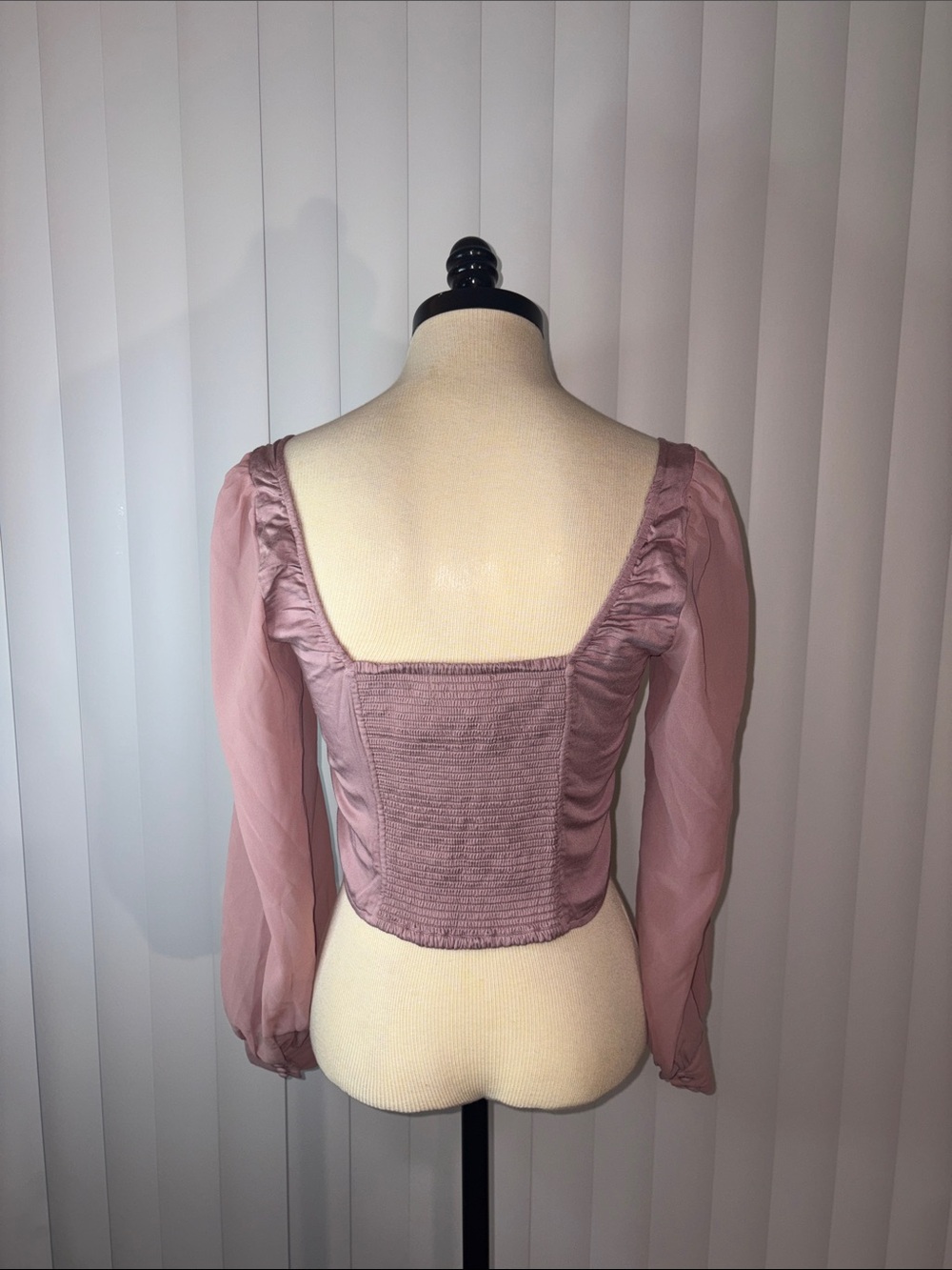 Urban Outfitters Lena Sheer Sleeve Corset Blouse Dusty Pink Medium - Picture 4 of 6